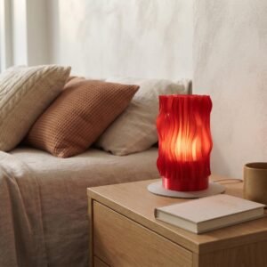3D Printed Wavy Ribbon Lamp - Red Ambient Mood Light for Modern Bedrooms