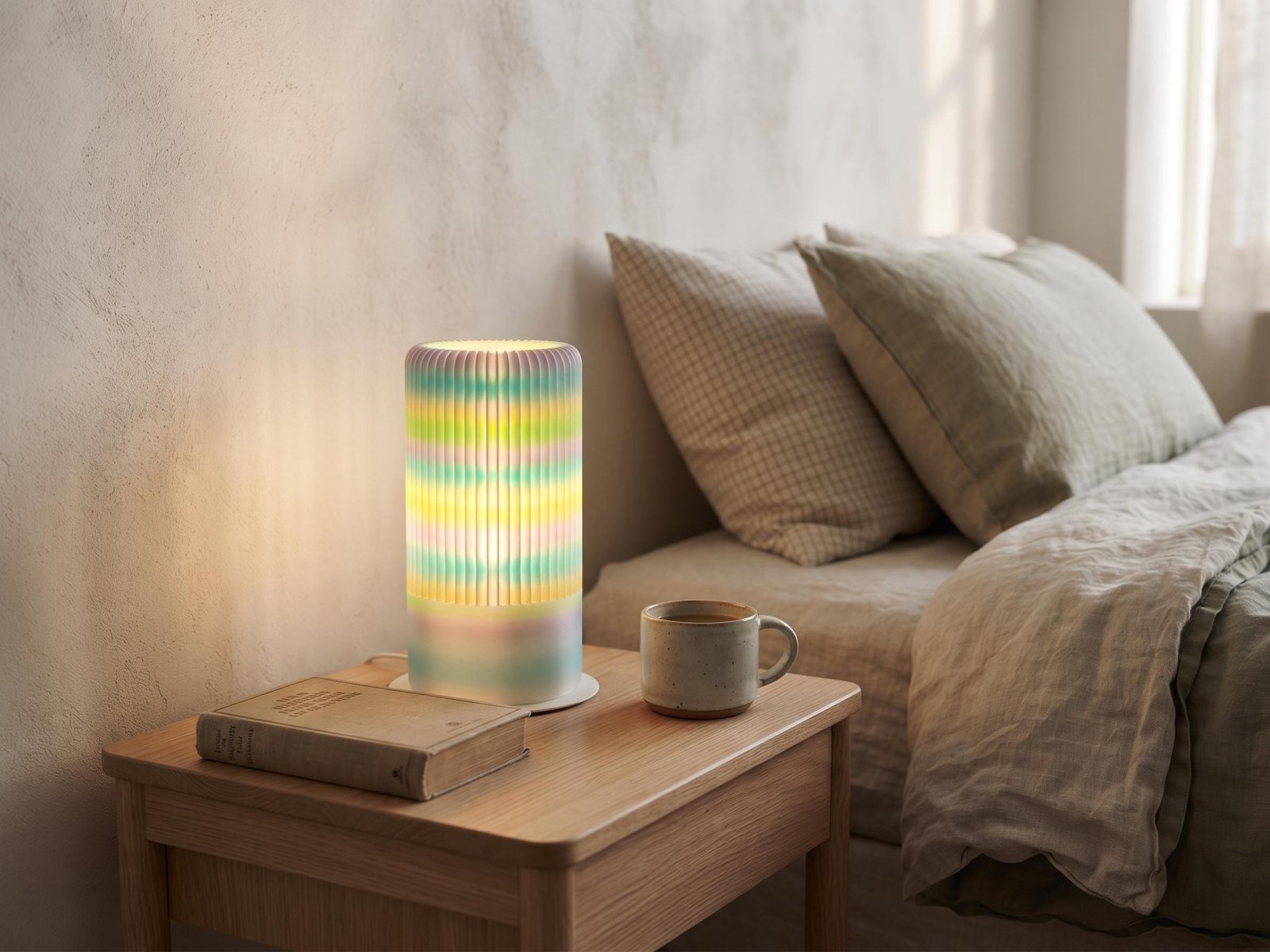 Pastel Rainbow Pleated Cylinder Lamp - 3D Printed Ambient Light