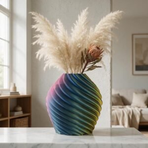 Rainbow Swirl Vase - 3D Printed Wave Spiral Multicolor Silk Gradient Decor