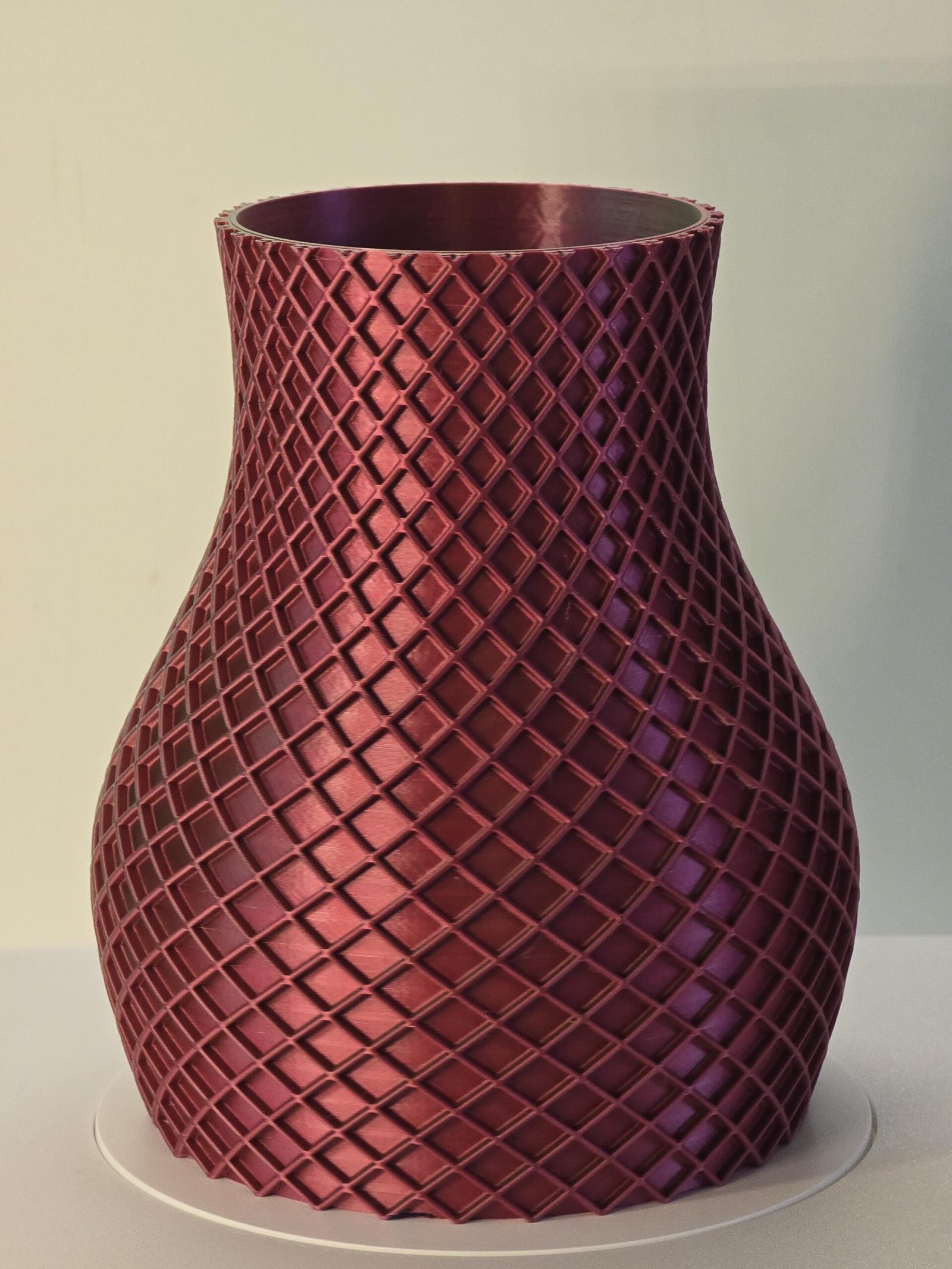 Red Waffle Vase - 3D Printed Quilted Texture Modern Sculptural Decor