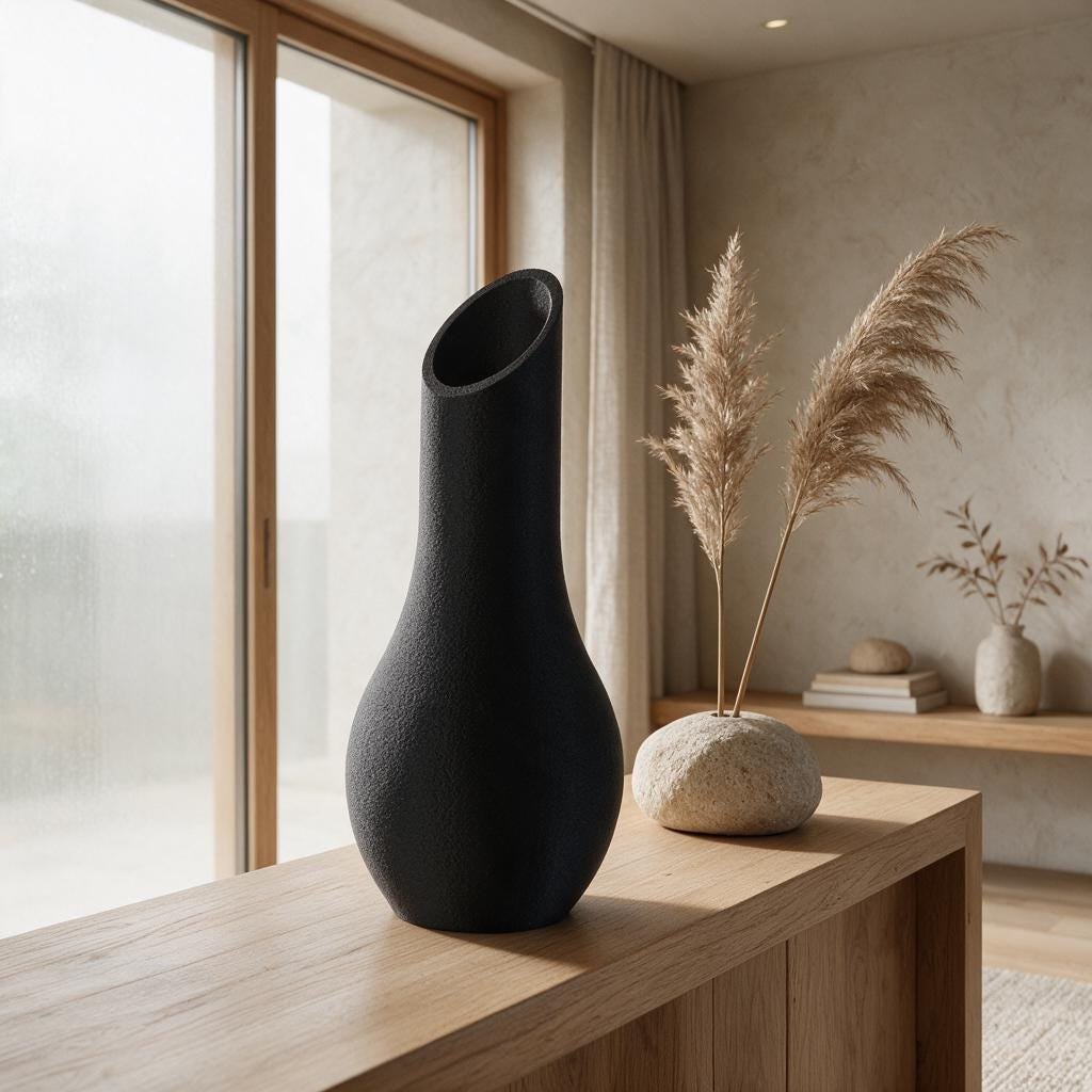 Textured Black Vase - 3D Printed Organic Modern Sculptural Home Decor