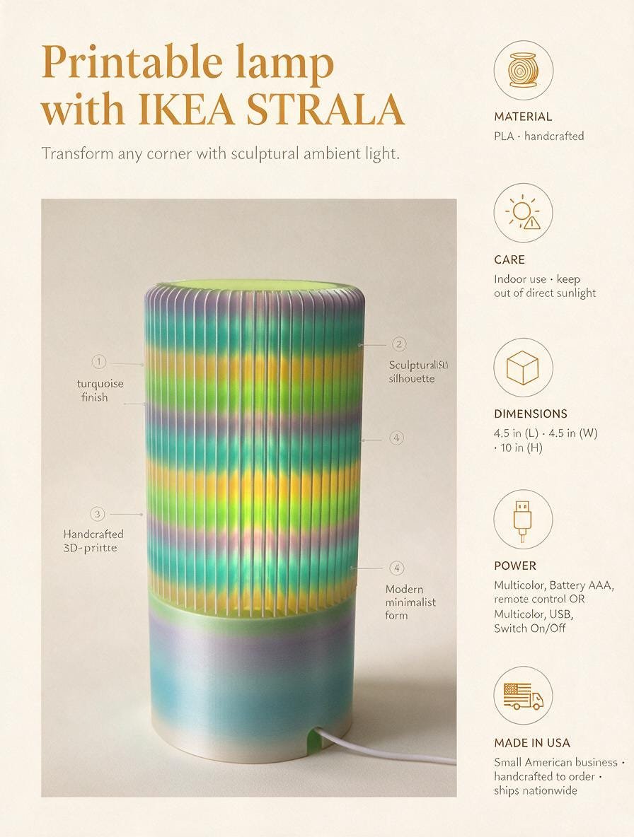 Pastel Rainbow Pleated Cylinder Lamp - 3D Printed Ambient Light
