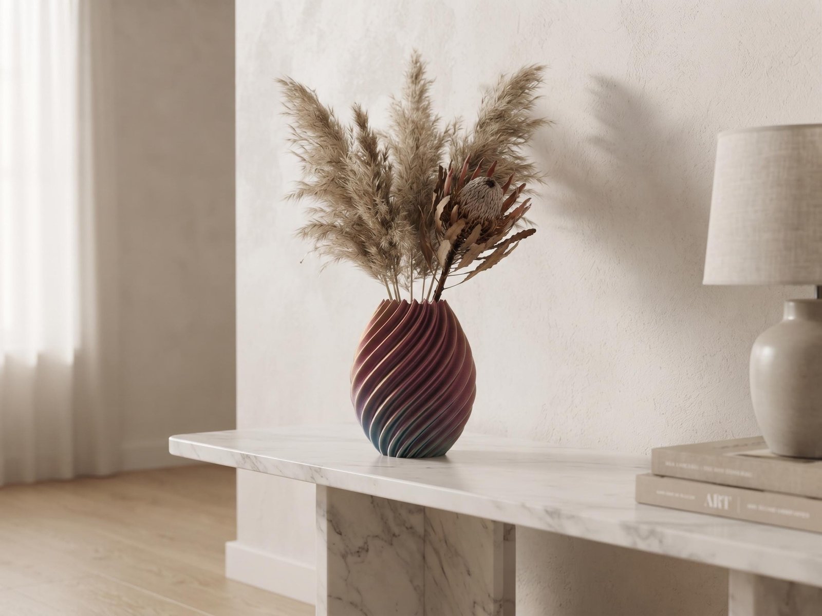 Rainbow Swirl Vase - 3D Printed Wave Spiral Multicolor Silk Gradient Decor