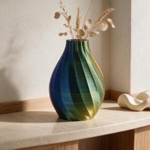 Twisted Spiral Vase - Blue Green Gradient 3D Printed Sculptural Flower Vase