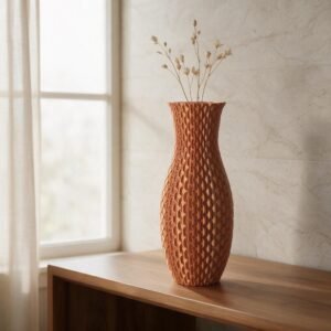 Terracotta Woven Scale Vase - 3D Printed Modern Boho Dried Flower Decor