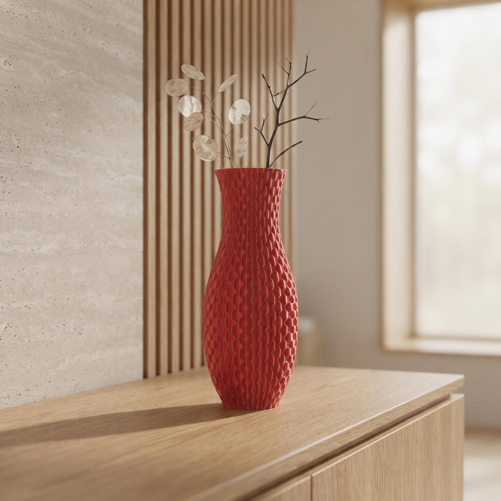 Terracotta Woven Scale Vase - 3D Printed Modern Boho Dried Flower Decor