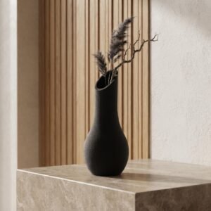 Textured Black Vase - 3D Printed Organic Modern Sculptural Home Decor