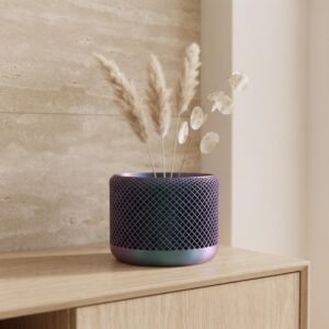 3D Printed Geometric Lattice Vase - Iridescent Purple Teal Sculptural Decor