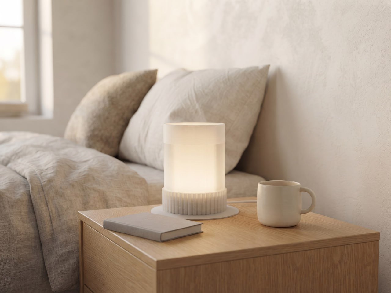 Translucent cylindrical 3D printed table lamp