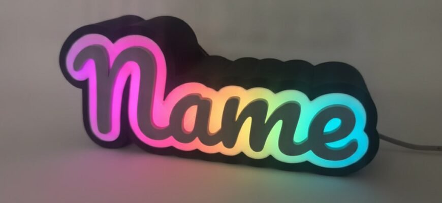 3D Printing Service — LED sign — decorative item — PLA or PETG for outer structure, transparent filament or acrylic for light
