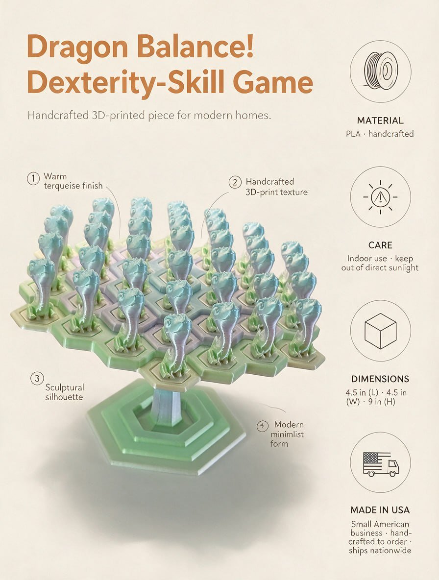 custom 3D printed board game sets Miami — Decorative item, Custom Board Game Set, Decorative Game Set, Dragon Balance Game, Figurine, Decorative, Decorative Stand (photo 4)