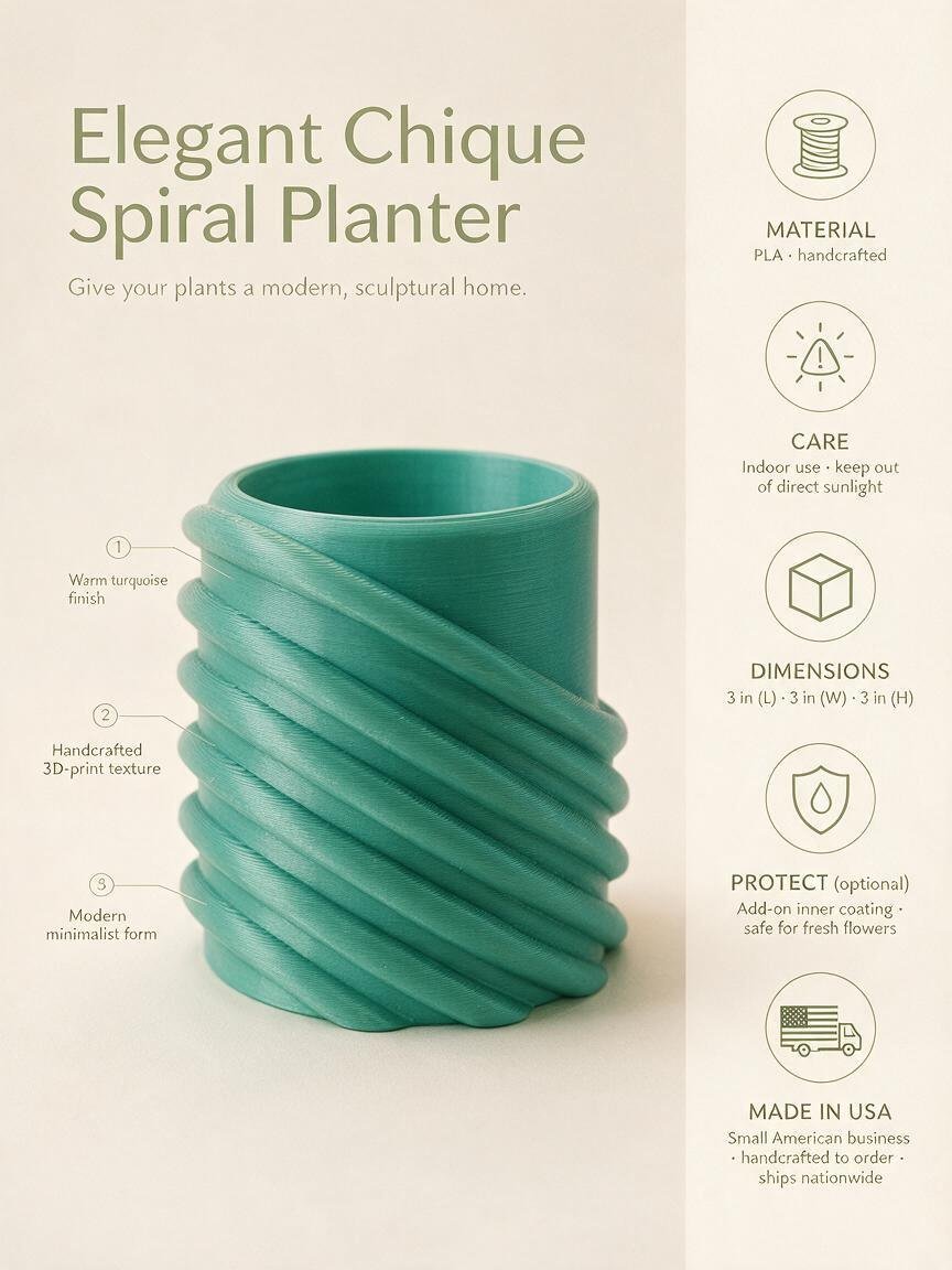 custom 3D printed planters Miami — Cylindrical container with spiral design, Cylindrical object, Plant Pot, planter, Planter, cylindrical object (photo 4)
